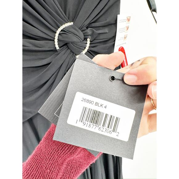 Mac Duggal 26290 Ruched Waist High Slit Black V-Neck Sleeveless Gown 4 NWT - Picture 6 of 8